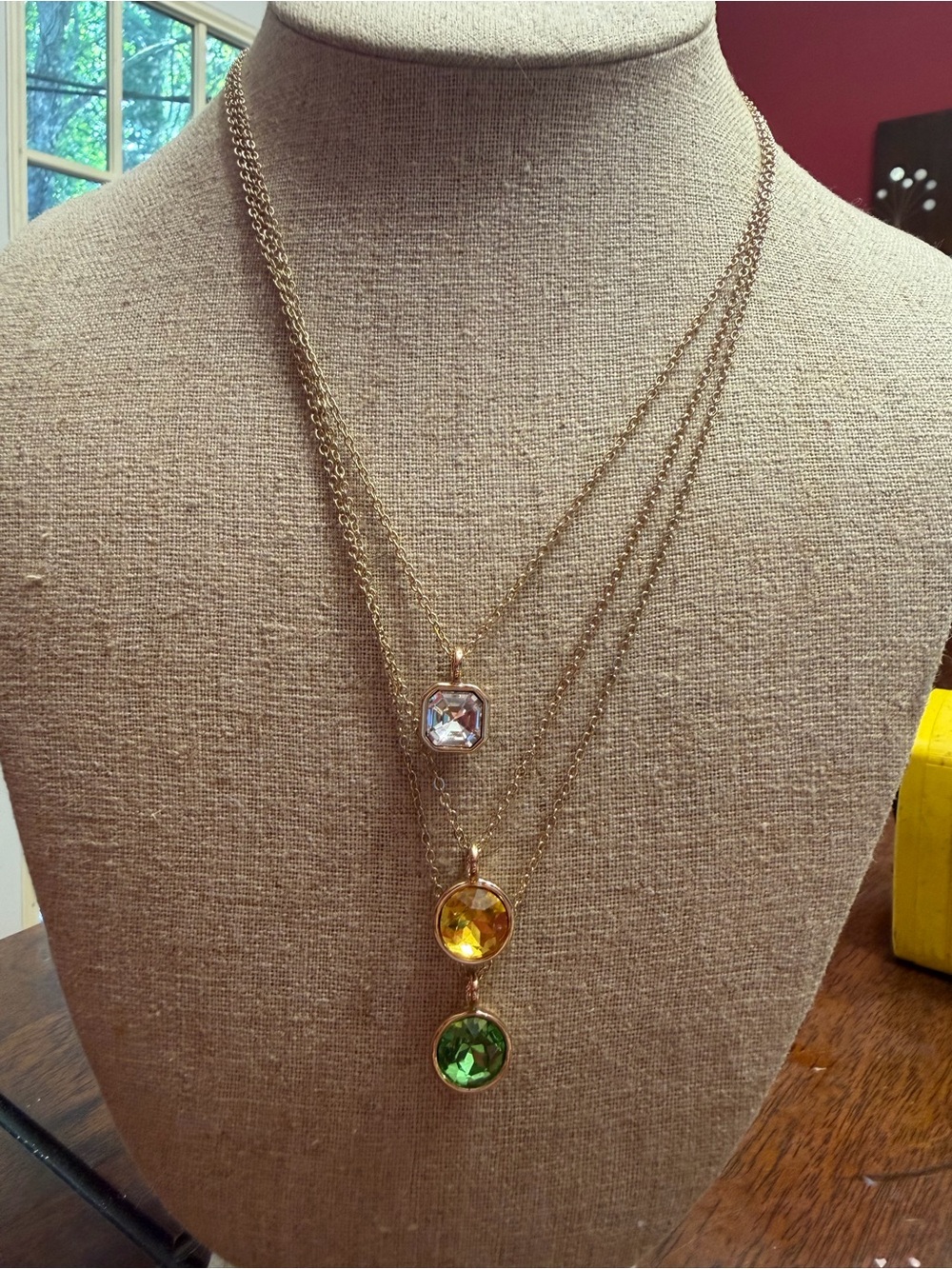 Park Lane Gold-Tone Layered Necklace with Clear, Yellow & Green Stones